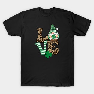 Love St. Patrick's Day Gnome Leopard Print T-Shirt